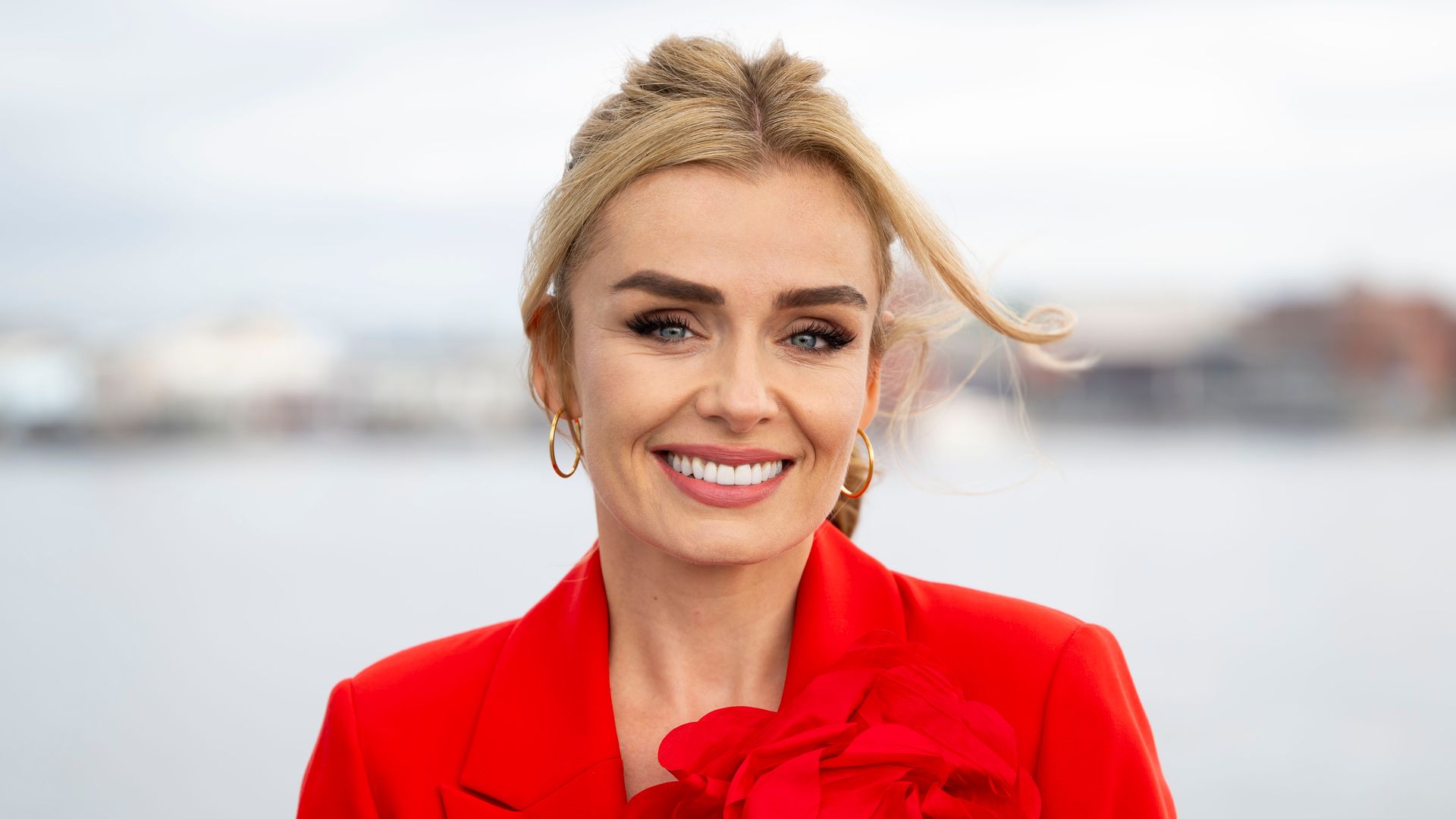 Katherine Jenkins looks on from HMS Express as she is named as the sponsor of HMS Cardiff on August 25, 2023 in Cardiff, United Kingdom.