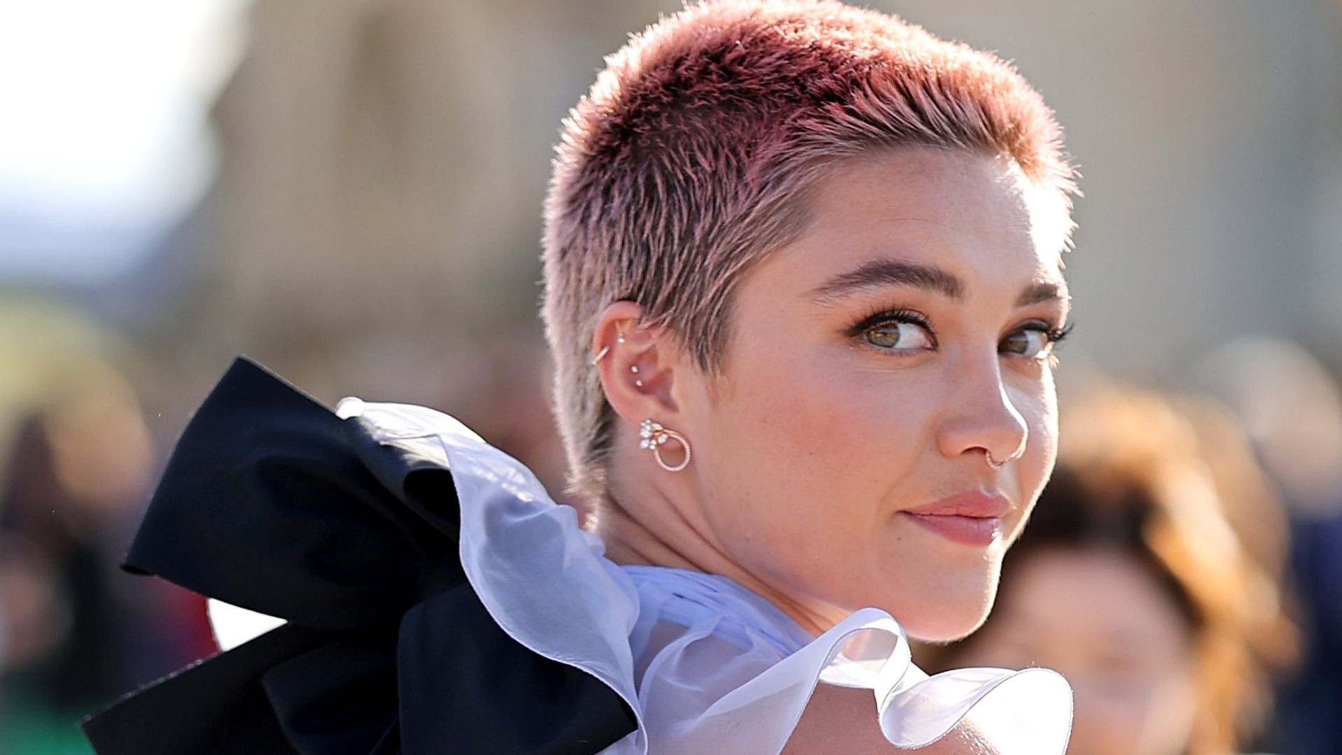 Florence Pugh attends the Valentino Haute Couture Fall/Winter 2023/2024 show as part of Paris Fashion Week at Chateau de Chantilly on July 05, 2023 in Chantilly, France. (Photo by Jacopo Raule/Getty Images)