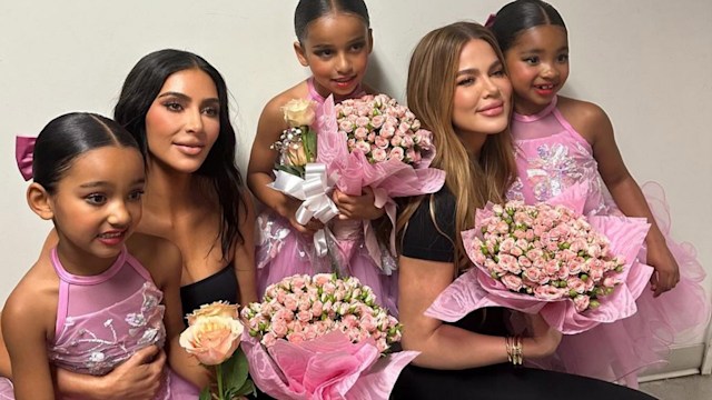 Photo shared by Khloé Kardashian on Instagram June 23, 2024 of her daughter true, plus Rob Kardashian's daughter Dream, Kim Kardashian's daughter Chicago at a dance recital