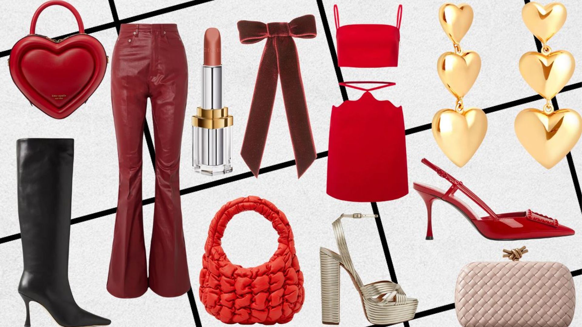 Assortment of Valentine's Day themed clothes and accessories 
