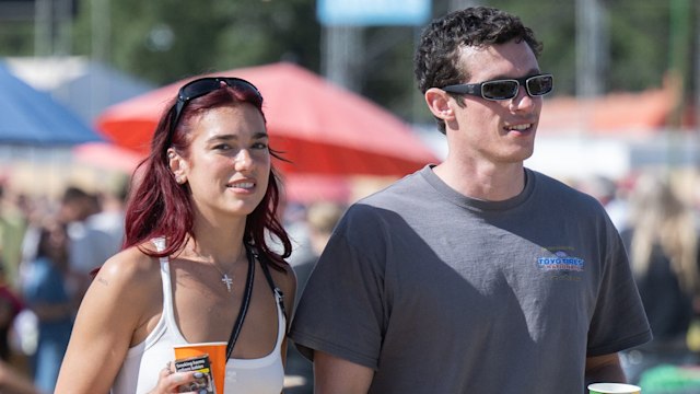 Dua Lipa and Callum Turner during day four of Glastonbury Festival 2024 at Worthy Farm, Pilton on June 29, 2024