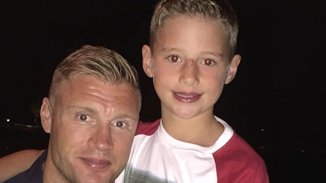 Freddie Flintoff with a young child (his son)