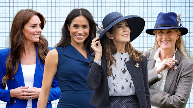 princess kate, meghan markle, queen mary, duchess sophie in blue