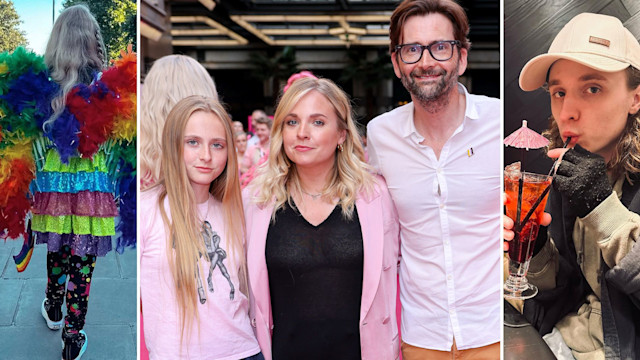 David Tennant's child Wilfred in rainbow wings, Olive on the red carpet and Ty sipping a cocktail