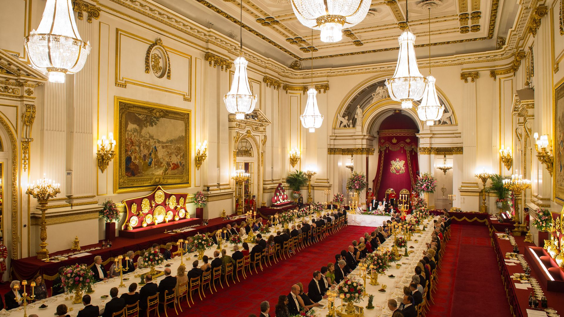 Guests sat inside the Ballroom inside Buckingham Palace