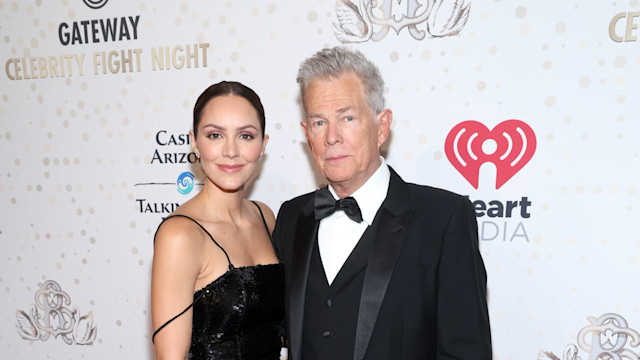 katharine mcphee david foster posing red carpet