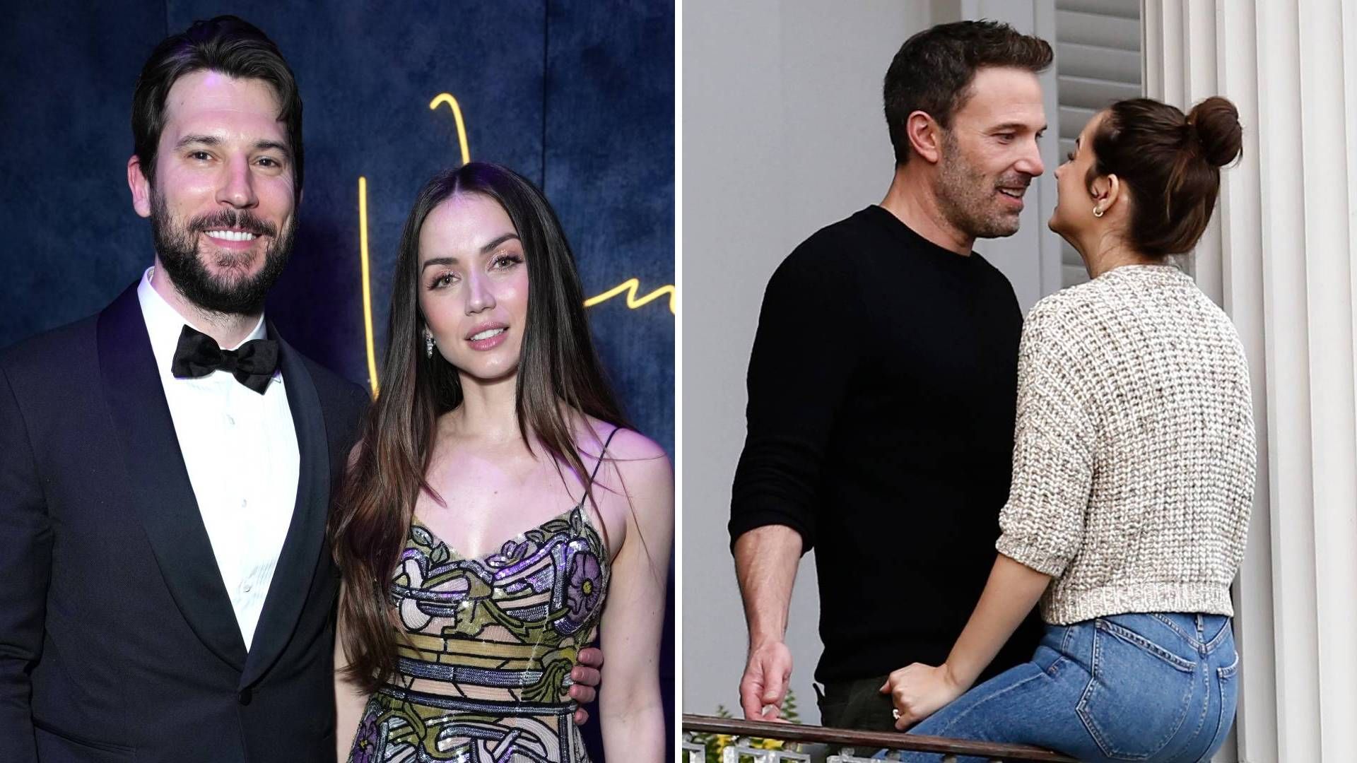 Split image of Ana de Armas with Paul Boukadakis, and another of her with Ben Affleck