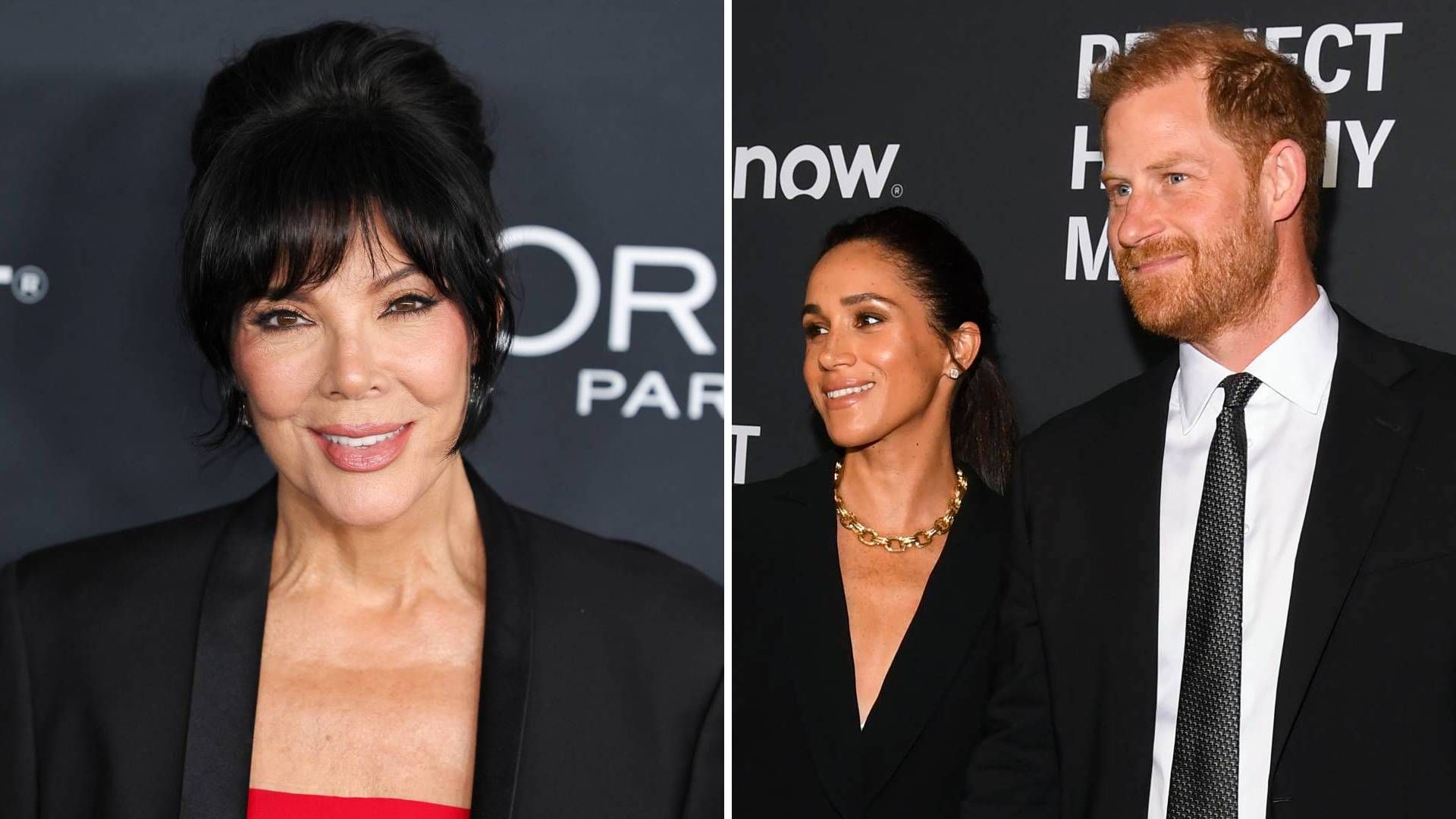Split image of Kris Jenner and Meghan Markle with Prince Harry