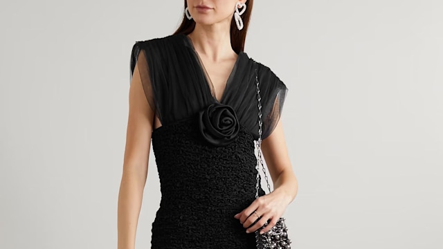 Appliquéd shirred silk-satin mini dress - Alessandra Rich
