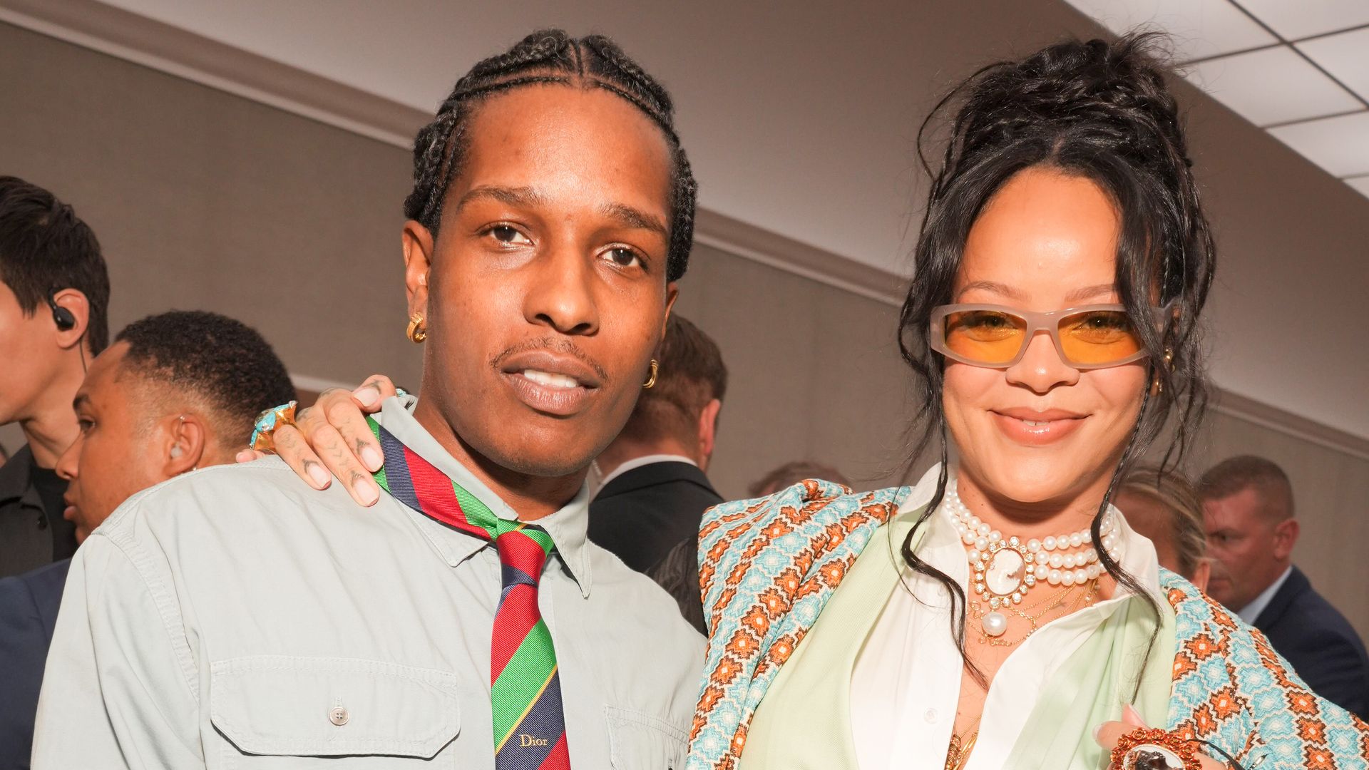 ASAP Rocky, Rihanna at the Dior Homme show as part of Paris Men's Fashion Week on June 27, 2025 in Paris, France
