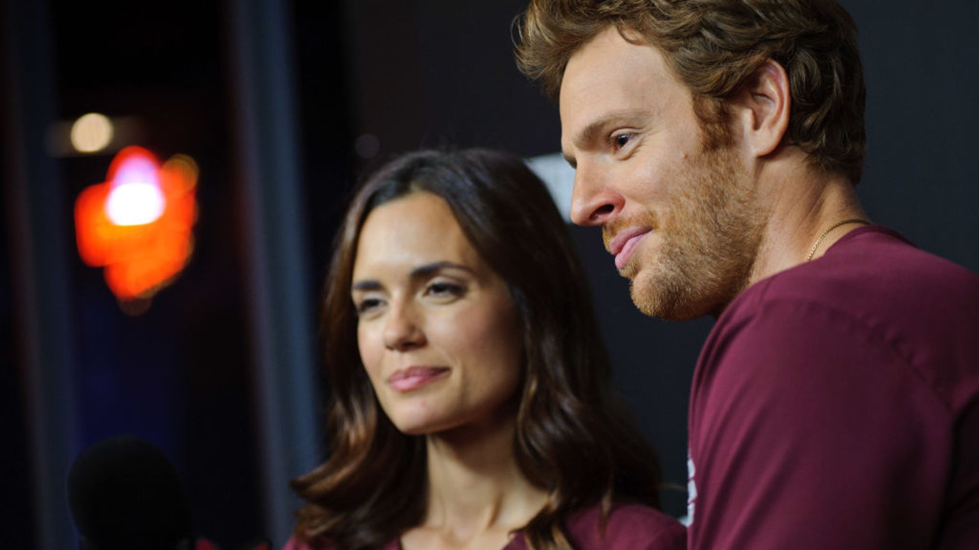 Torrey DeVitto and Nick Gehlfuss attend the 2018 press day for "Chicago Fire", "Chicago PD", and "Chicago Med" on September 10, 2018 in Chicago, Illinois.  