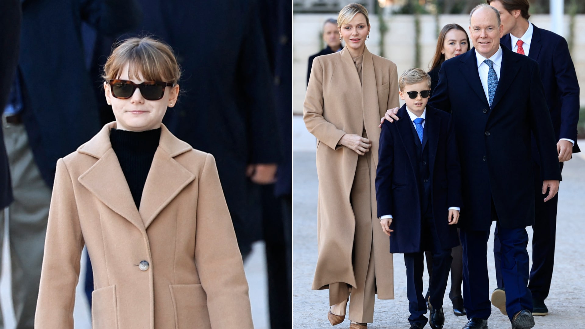 Princess Gabriella is a mini royal diva copying Princess Charlene’s coat and sunglasses