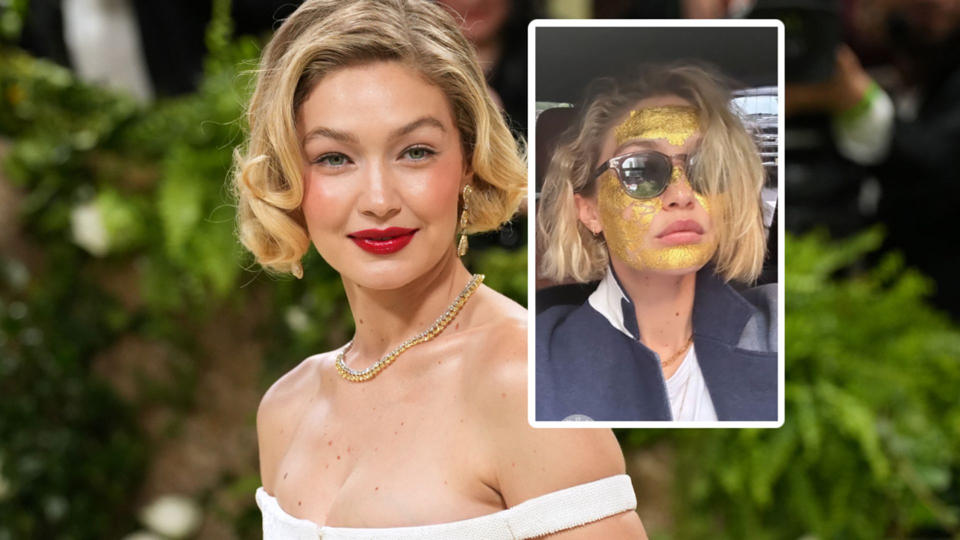 Gigi Hadid's gold leaf face mask gave her such a Met Gala glow and now I’m inspired