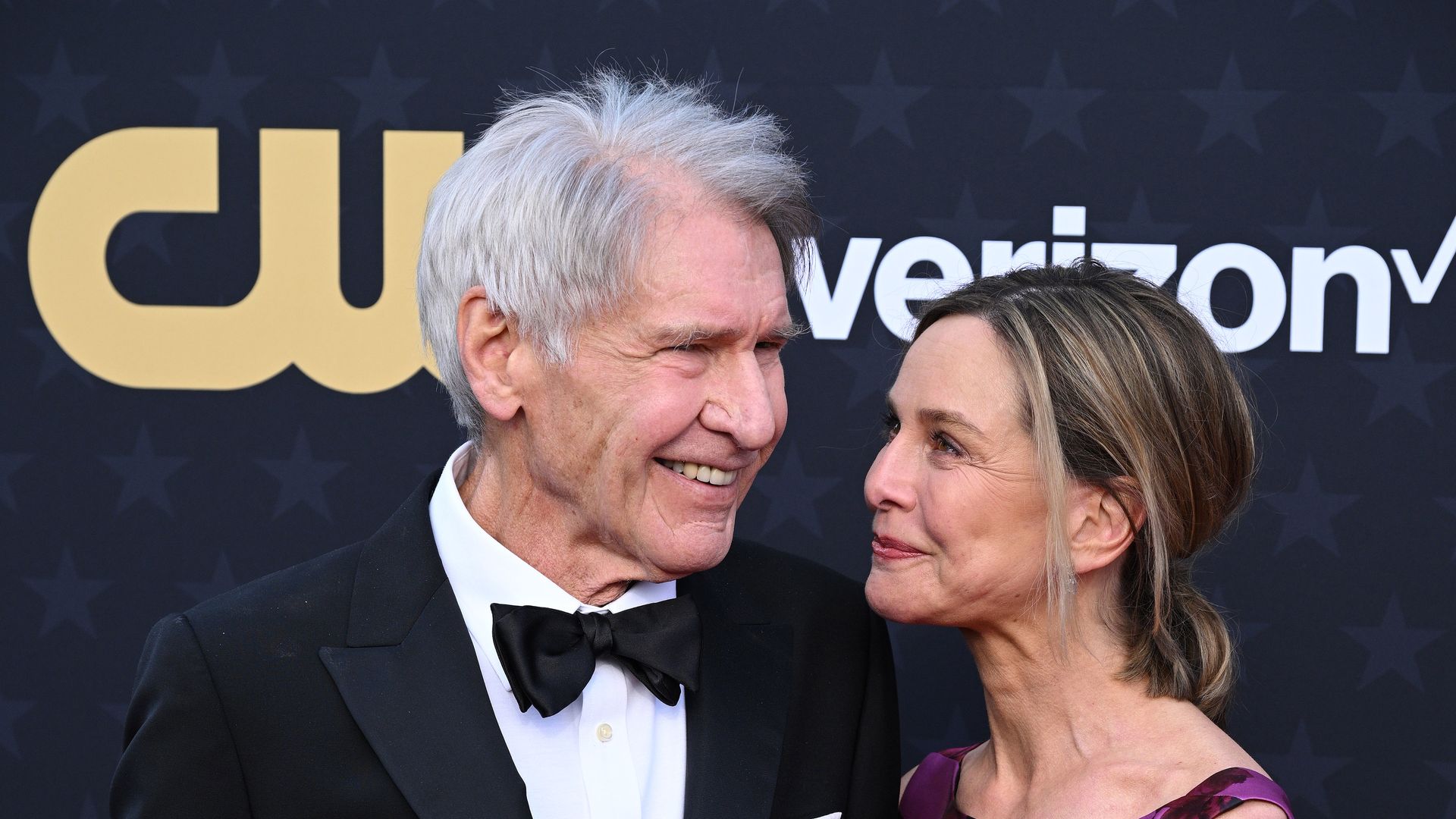 Harrison Ford and Calista Flockhart attend the 29th Annual Critics Choice Awards at Barker Hangar on January 14, 2024 in Santa Monica, California.