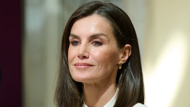 Queen Letizia close up in white blouse