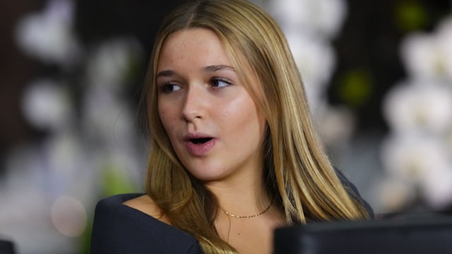 Harper Beckham, daughter of David and Victoria Beckham, looks on prior to the match between Inter Miami and Atlanta United during round one of the 2024 MLS Playoffs at Chase Stadium on October 25, 2024 in Fort Lauderdale, Florida. 