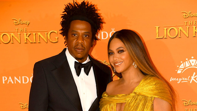 Jay Z and Beyonce Knowles-Carter attend "The Lion King" European Premiere at Leicester Square on July 14, 2019 in London, England