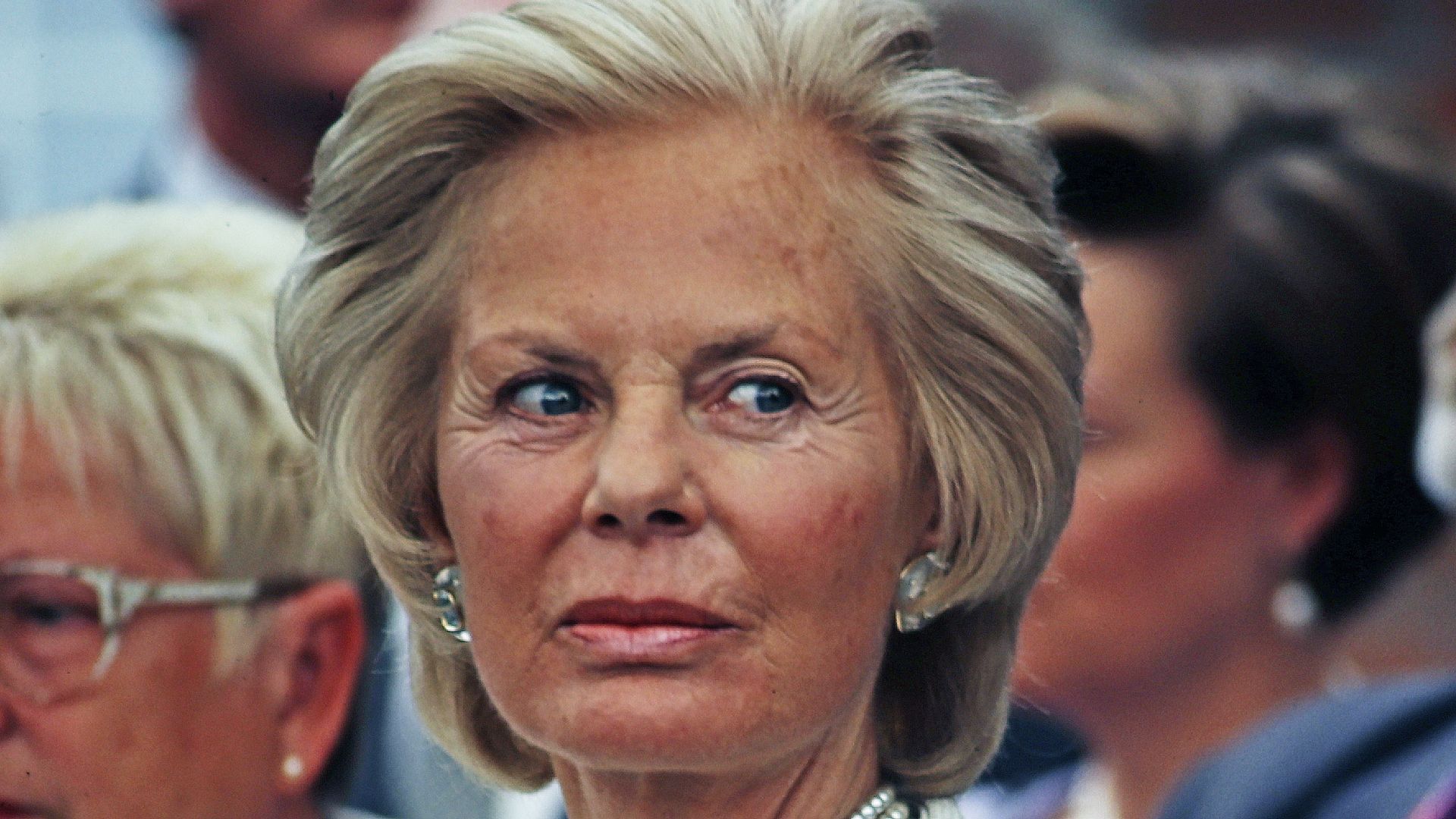 Duchess of Kent in white suit and pearls