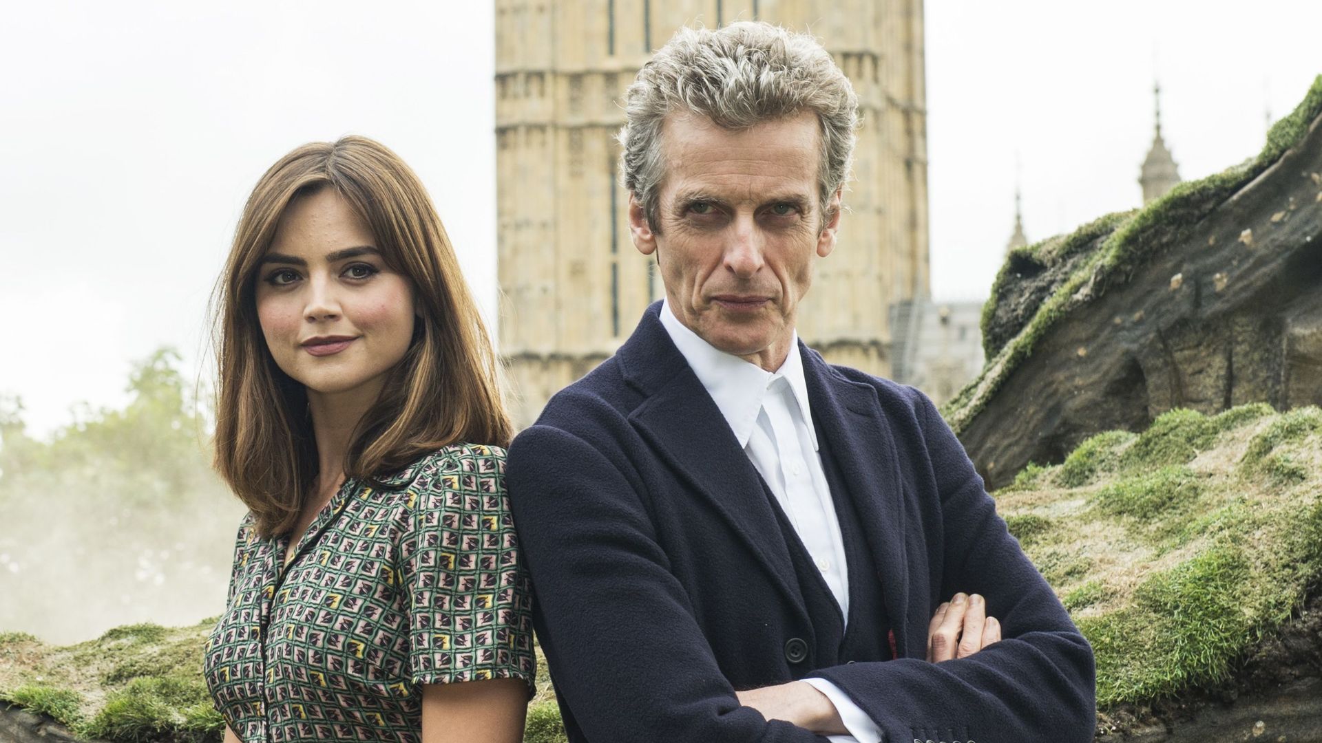 Jenna Coleman and Peter Capaldi in character as Clara Oswald and The Doctor