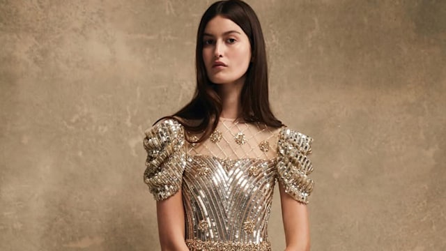Huishan Zhang gold dress