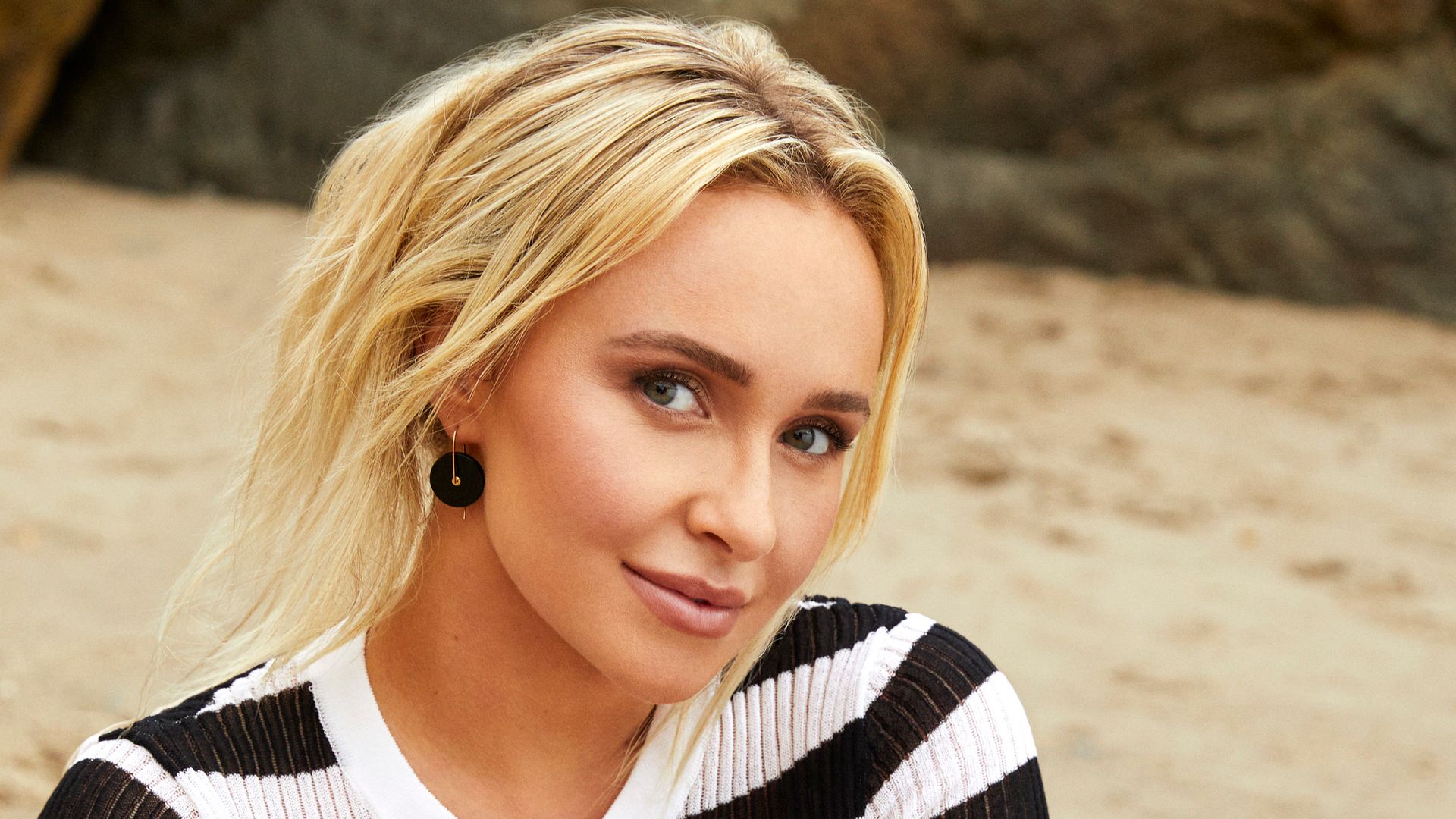 Hayden Panettierre in a striped top on the beach