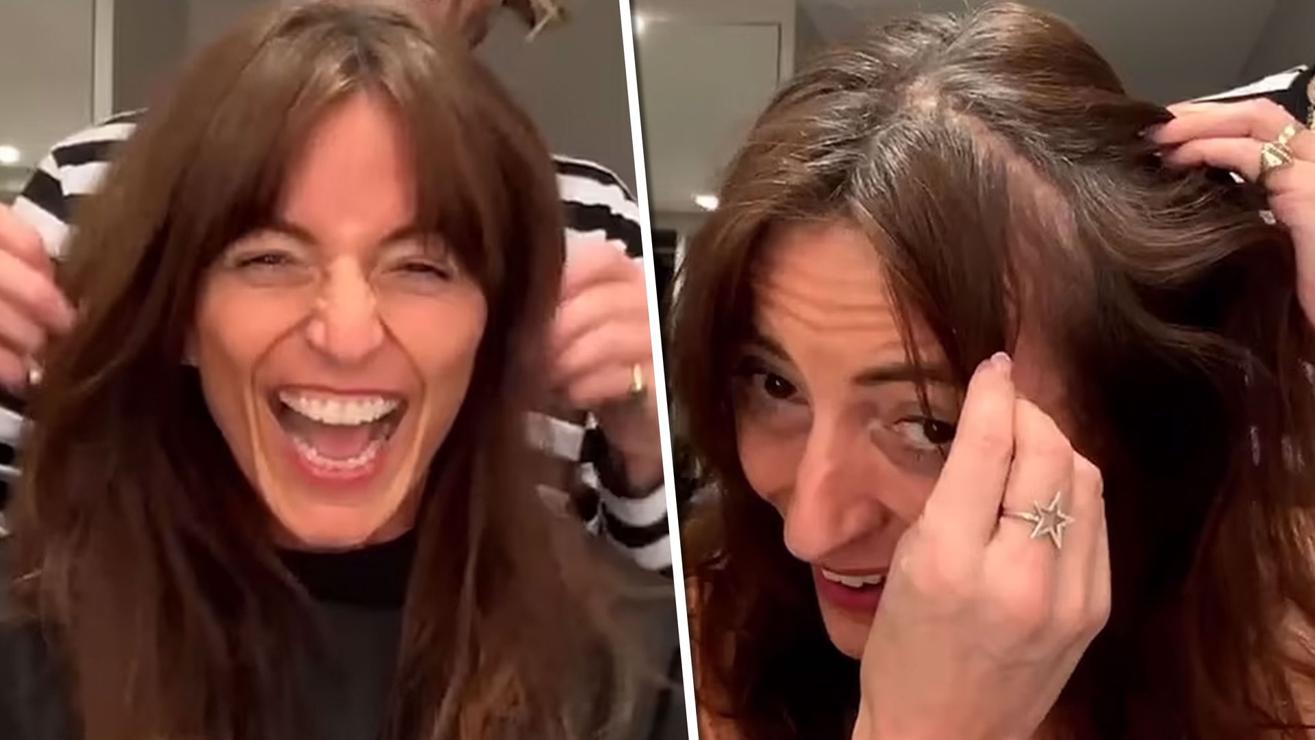 Davina McCall shows off her scar after brain tumour surgery as her partner gives her a haircut