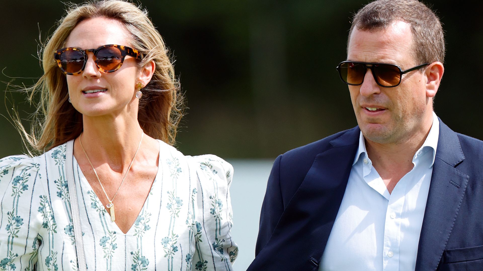 Peter Phillips in a blazer and sunglasses with girlfriend Harriet Sperling