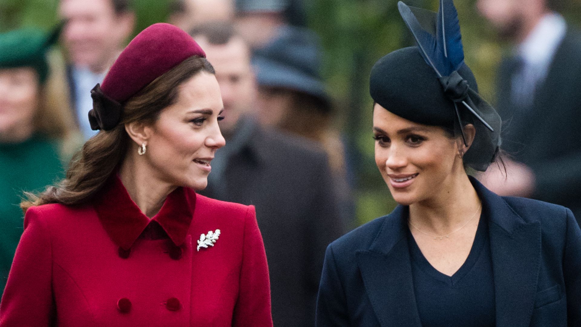 Kate Middleton and Meghan Markle, Duchess of Sussex attend Christmas Day Church service at Church of St Mary Magdalene on the Sandringham estate on December 25, 2018