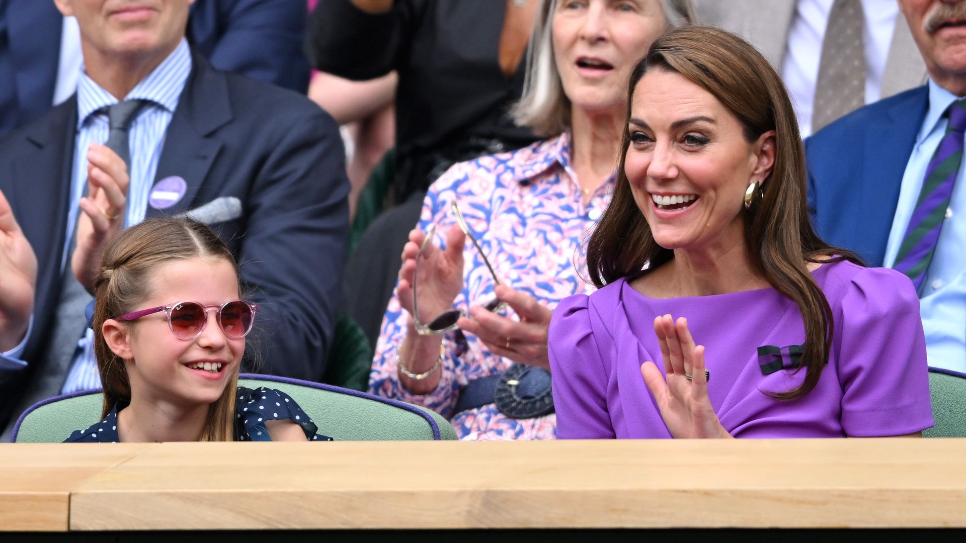 kate and charlotte laughing at wimbledon