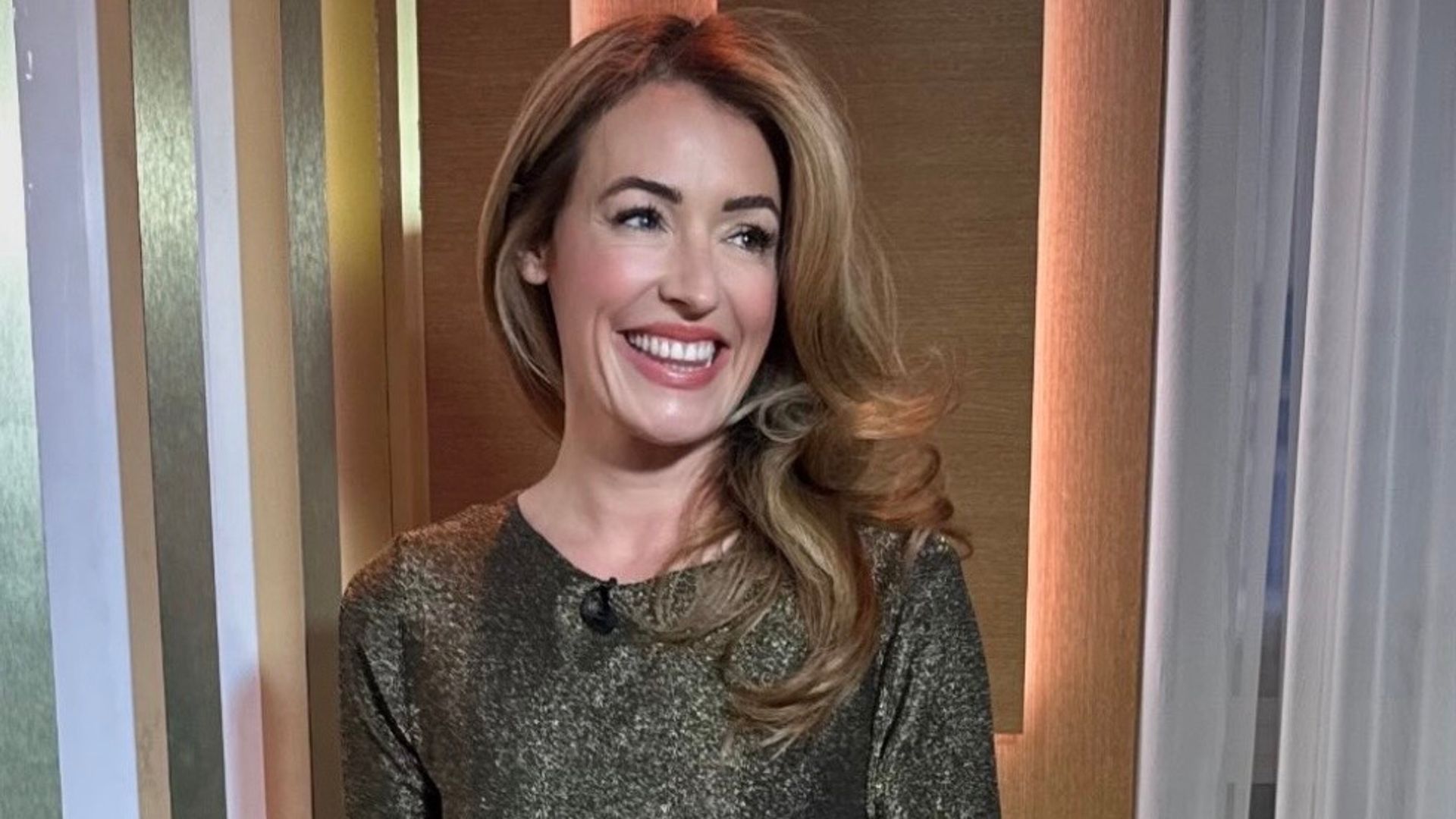 Cat Deeley wearing a Marks & Spencer gold dress