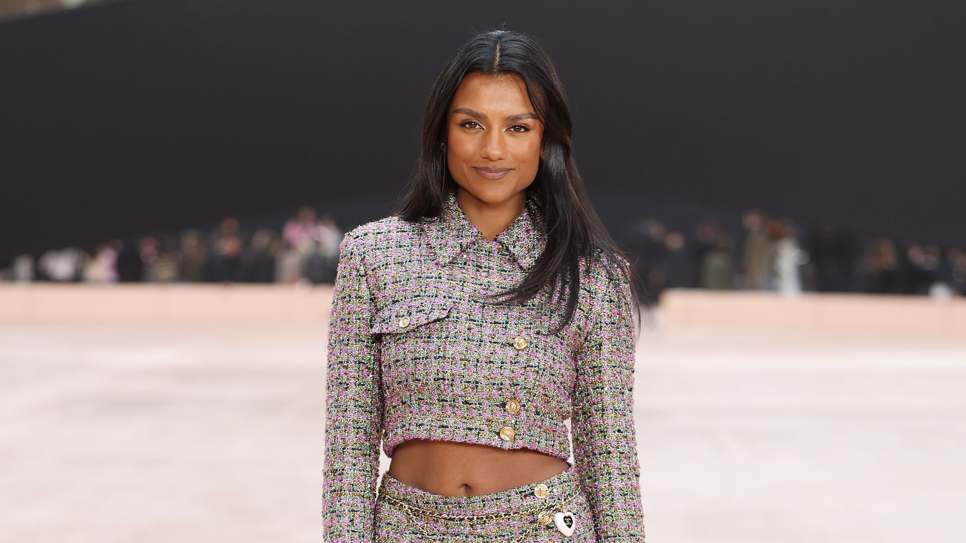 simone ashley in black slingback heels