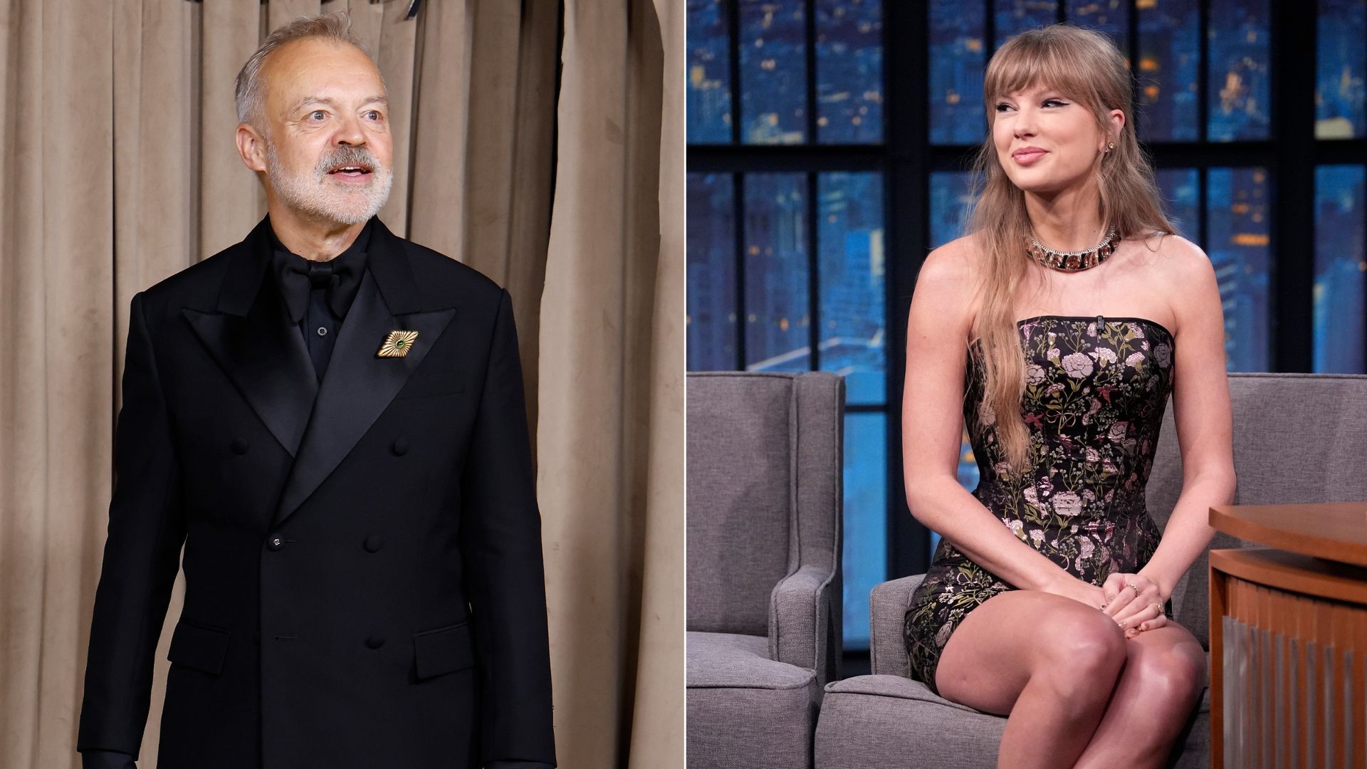 A split image of Graham Norton and Taylor Swift