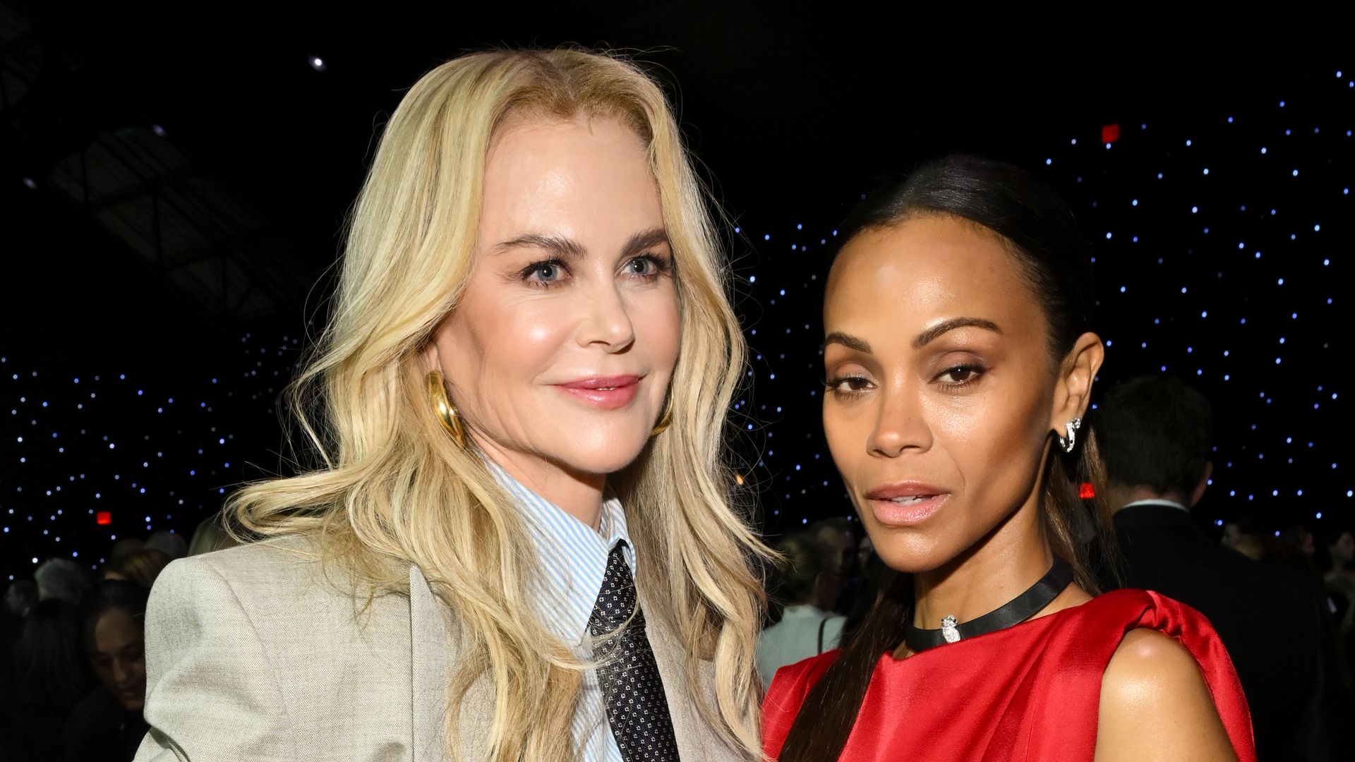 Nicole Kidman, Zoe Saldana at the 30th Annual Critics Choice Awards held at The Barker Hangar on February 7, 2025 in Santa Monica, California