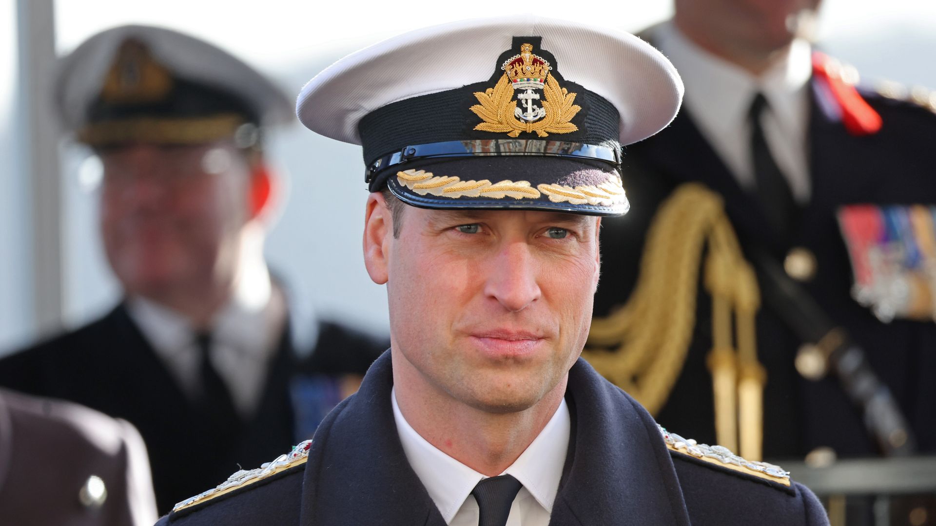 Close-up of Prince William in his royal navy uniform