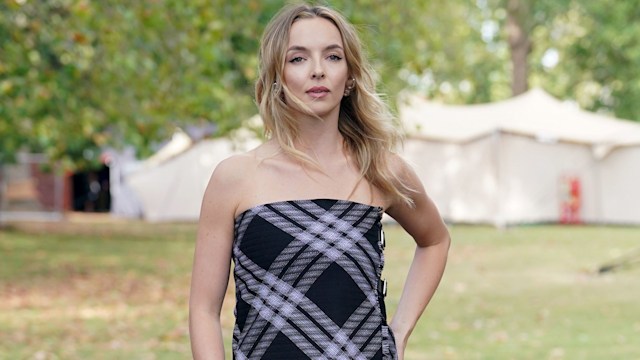 jodie comer in checked dress