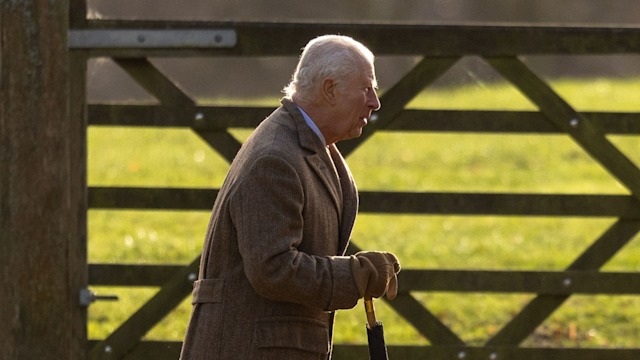 Picture dated  December 22nd shows King Charles arriving for the morning service at St Mary Magdalene Church in Sandringham, Norfolk, on Sunday morning  and being greeted by the Reverend Canon Paul Williams.