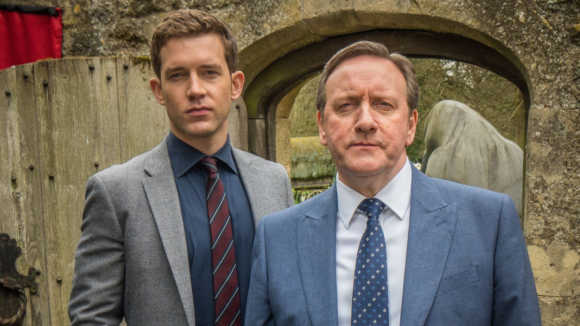 Nick Hendrix as DS Jamie Winter and Neil Dudgeon as DCI John Barnaby in Midsomer Murders 