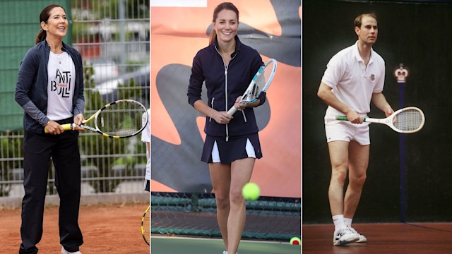 Royals playing tennis - Queen Mary, Princess of Wales and Prince Edward