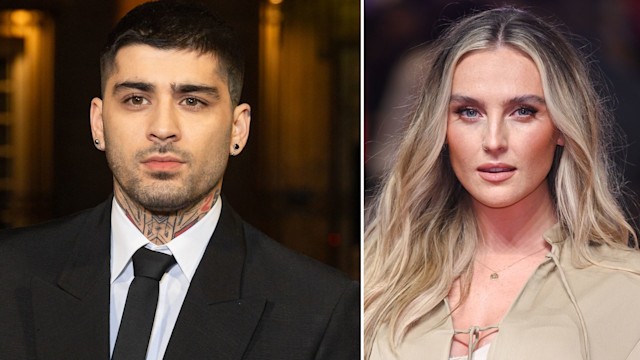 Zayn Malik in a suit and Perrie Edwards in a cream jacket