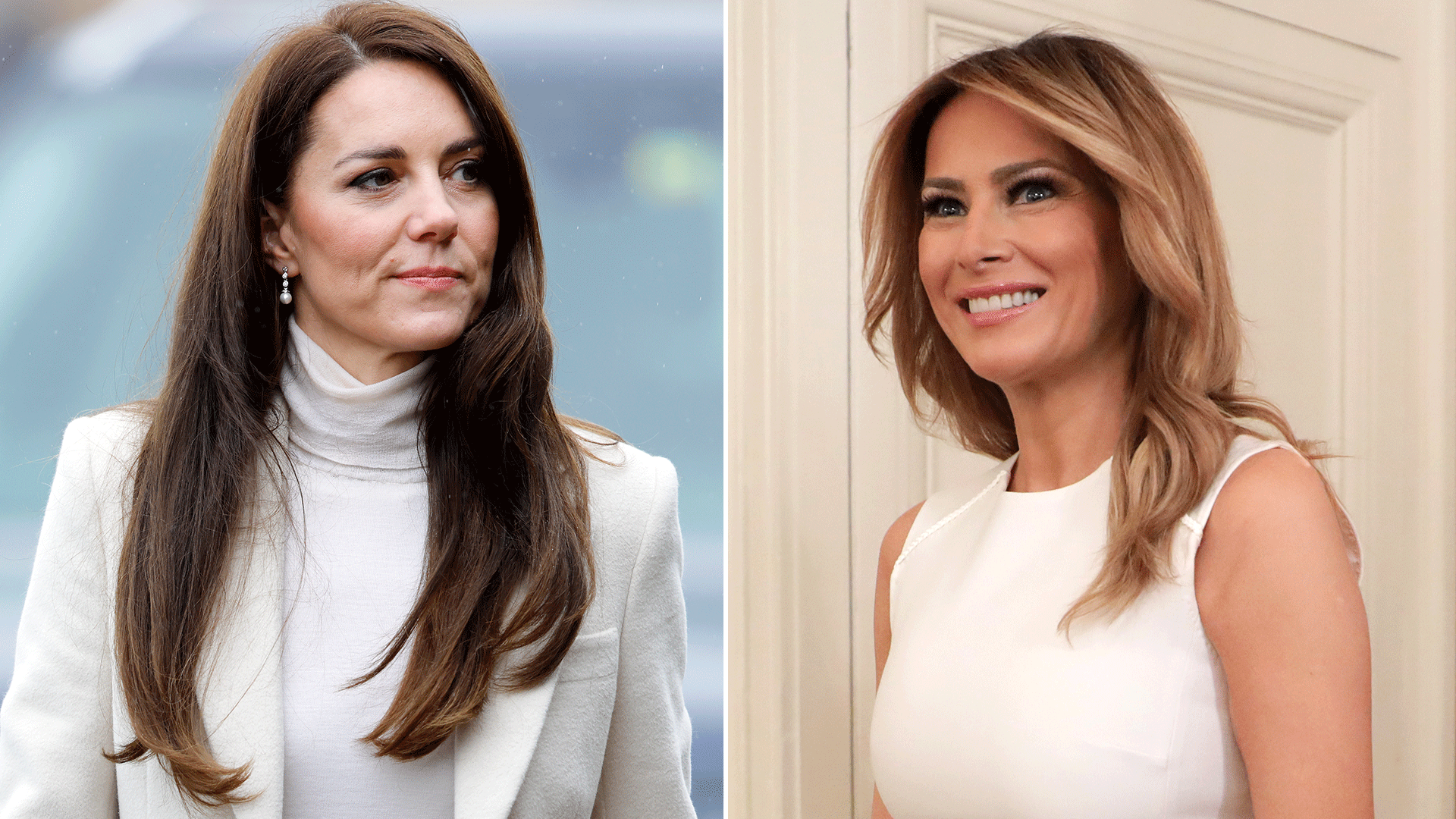 kate middleton in white coat split with melania trump in white dress