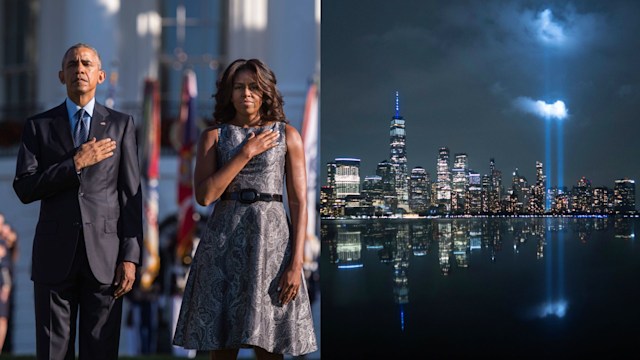 Barack and Michelle Obama during a 9/11 tribute memorial