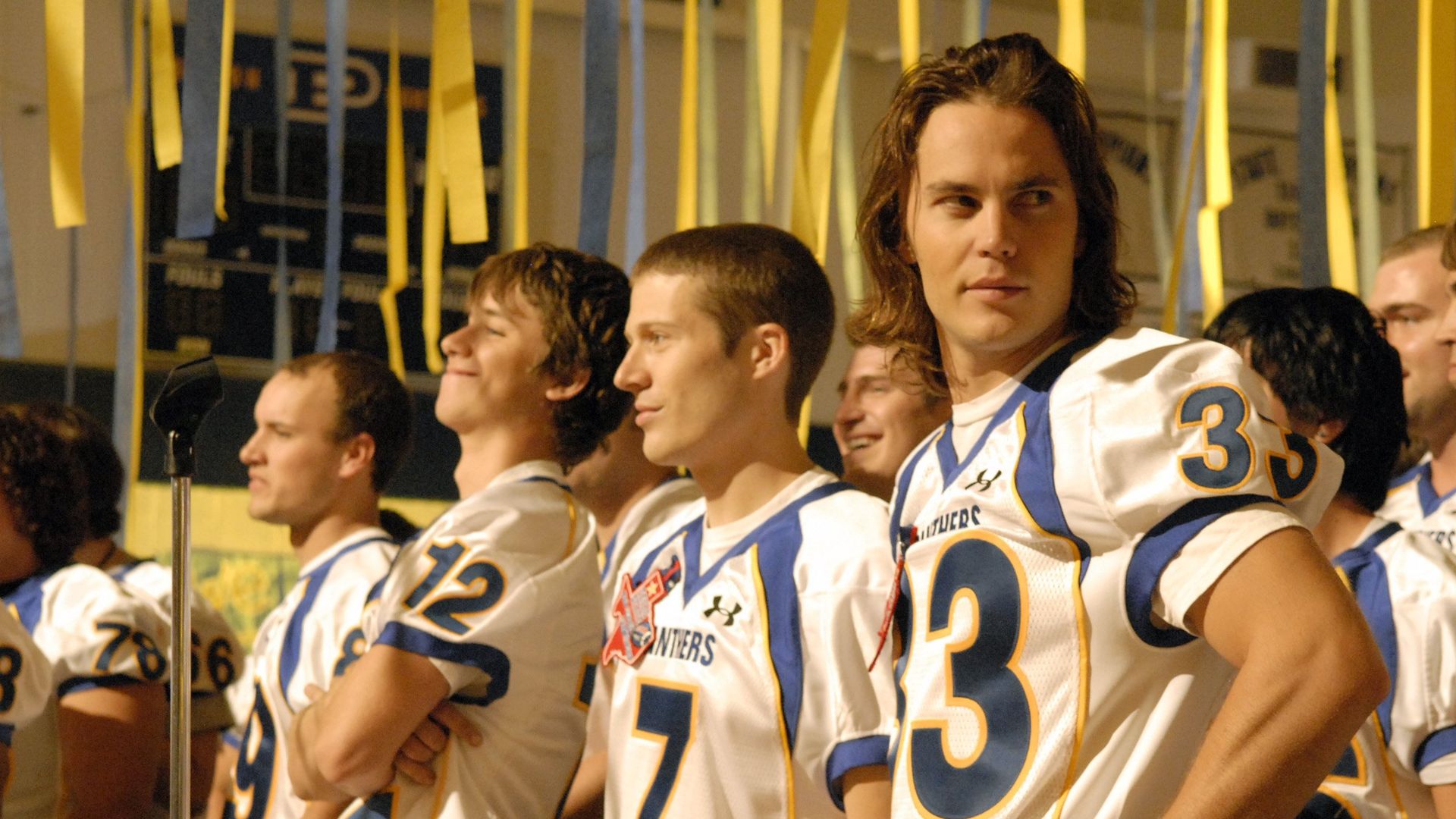 Jeremy Sumpter as JD McCoy, Zach Gilford as Matt Saracen, Taylor Kitsch as Tim Riggins on Friday Night Lights