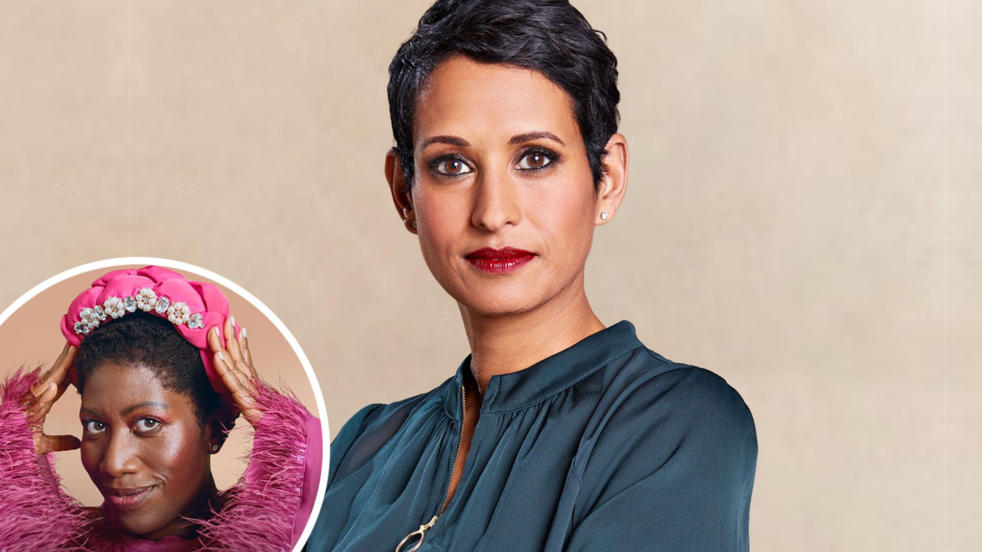 Naga Munchetty and Ateh Jewel on a collage background