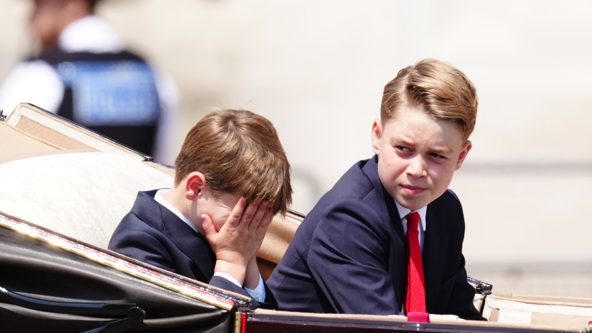 Prince Louis and Prince George arrive back at Buckingham Palace