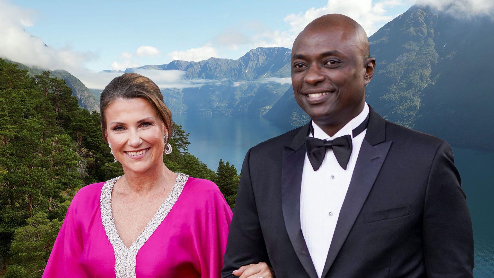 Martha Louise and Durek Verrett in front of Geiranger fjord