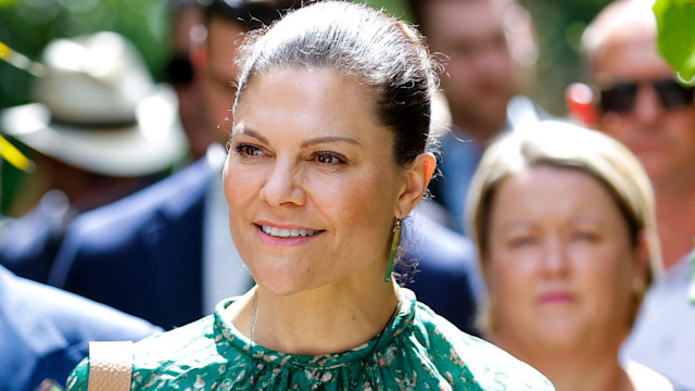 Crown Princess Victoria wearing green floral dress in New Zealand