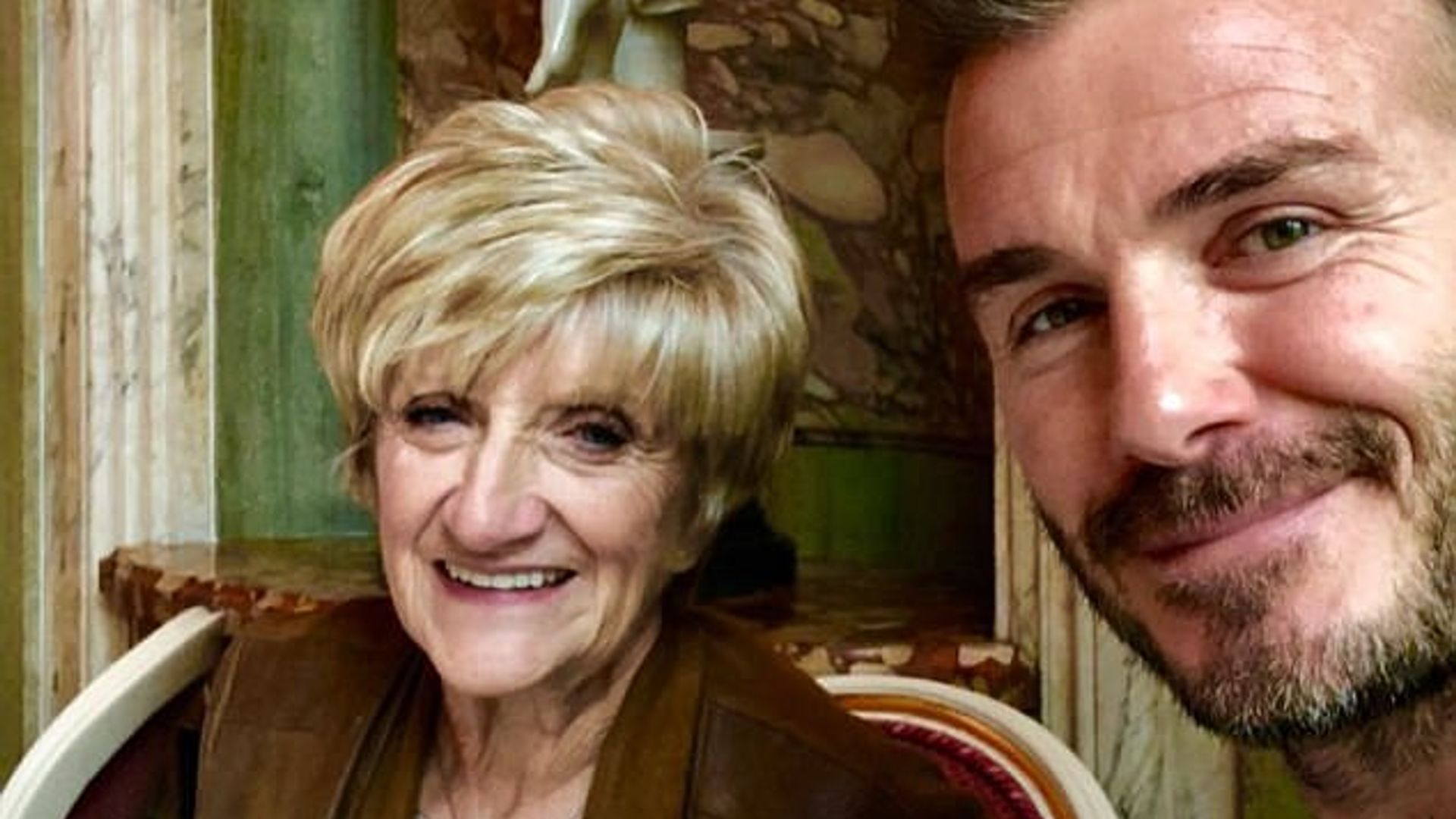 David Beckham having a cup of tea with his mum Sandra
