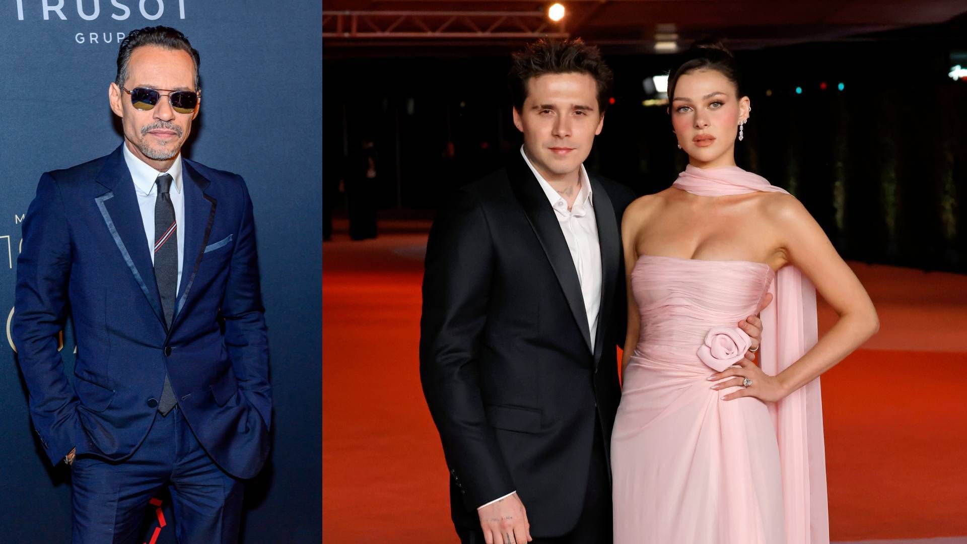 Marc Anthony and Brooklyn Beckham with Nicole Peltz split image