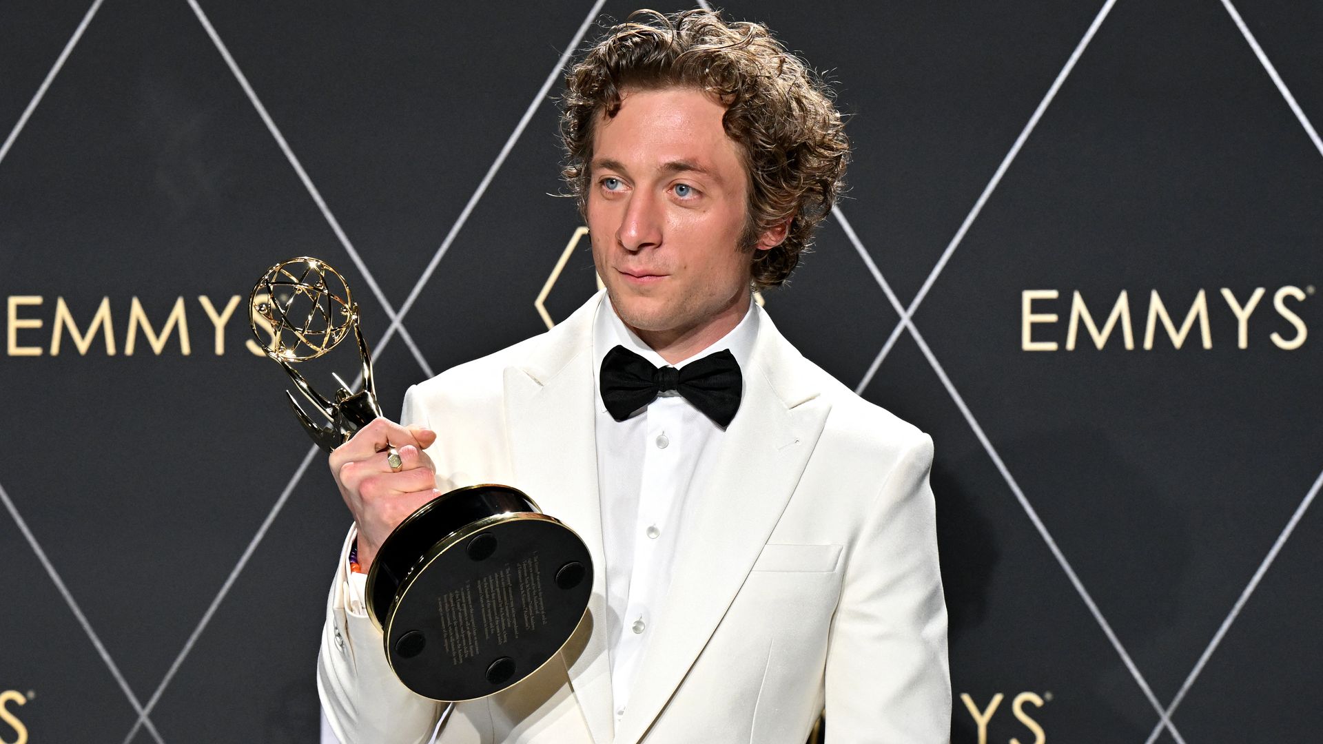 Outstanding Lead Actor in a Comedy Series Jeremy Allen White, The Bear, poses in the press room during the 75th Emmy Awards at the Peacock Theatre at L.A. Live in Los Angeles on January 15, 2024