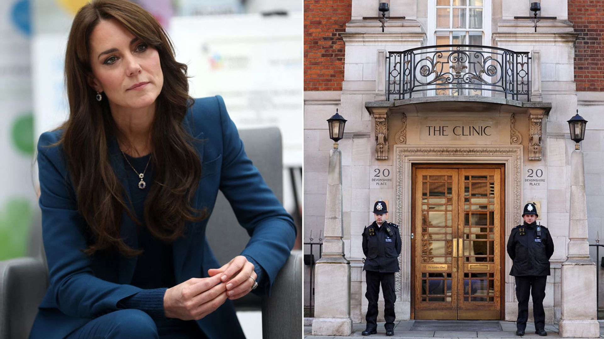 A split image of Princes Kate and The London Clinic